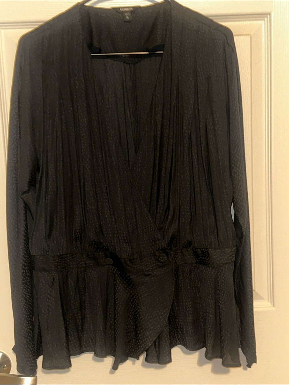 Express Navy Blue Textured Wrap Blouse with Ruffle Hem